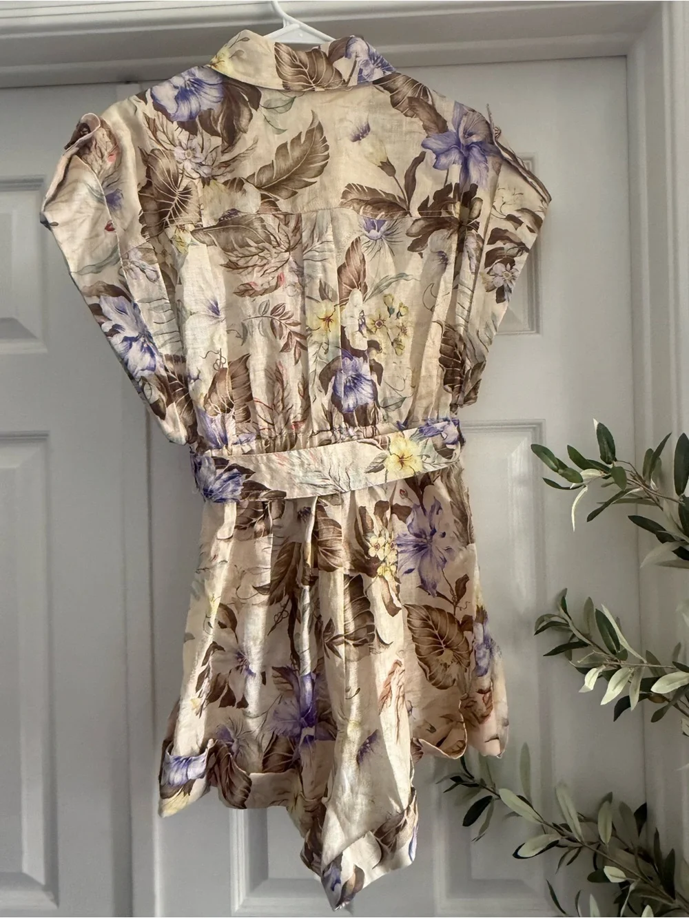 Zimmermann 'Coco' One-Piece Jumpsuit In Beige Linen With Multi Floral Women
